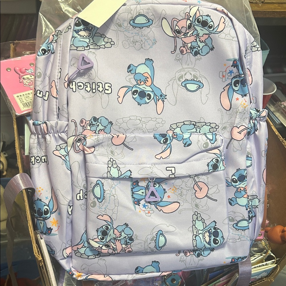 Purple Stitch Print Backpack - Disney Character Design